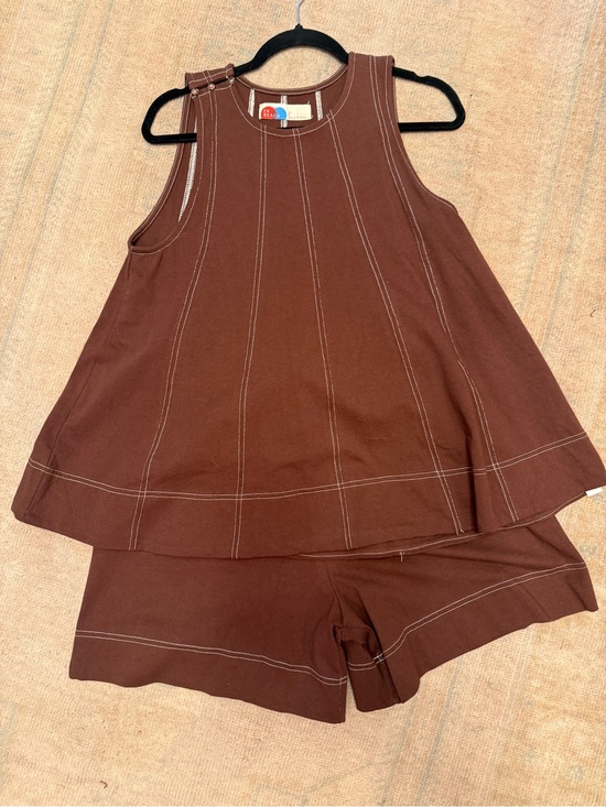 Free People Other - Free People Brown Sleeveless A-Line Shorts Set with Contrast Stitching